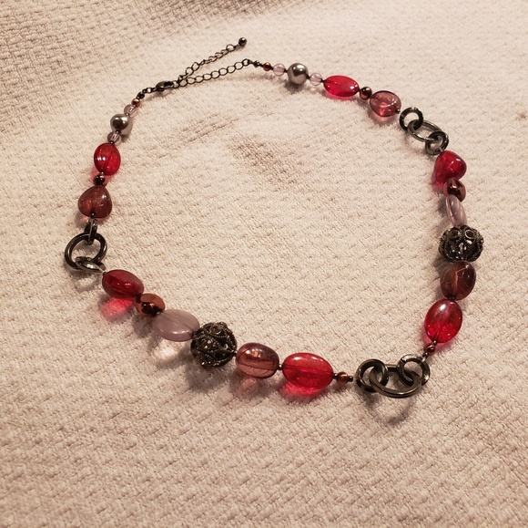 🚩3 for $20 -Necklace Antique Silver & Red - Picture 1 of 2